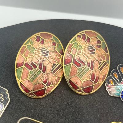 LOT 145J: Unique Collection of Enamel Pierced Earrings