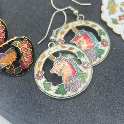 LOT 145J: Unique Collection of Enamel Pierced Earrings