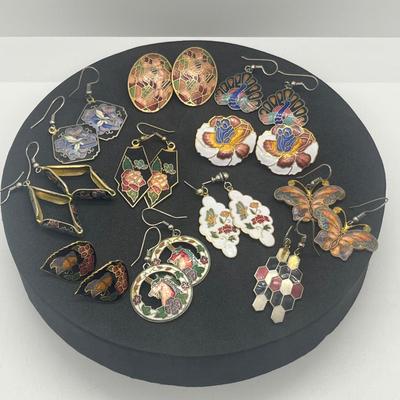 LOT 145J: Unique Collection of Enamel Pierced Earrings