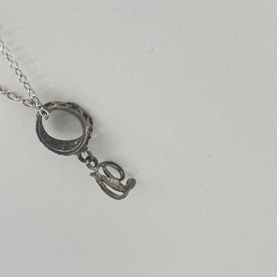 LOT 150J: Sterling Necklace with "D" Pendant and Two Pair Sterling Pierced Earrings - 7.4 GTW - 20" Chain