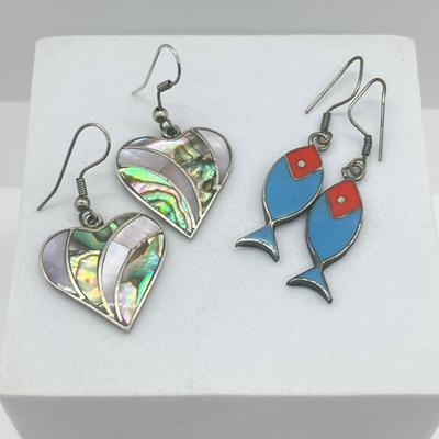 LOT 151J: Two Pairs of Mexican Sterling Silver Pierced Earrings