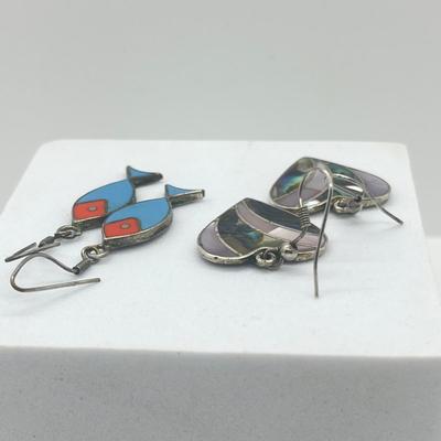 LOT 151J: Two Pairs of Mexican Sterling Silver Pierced Earrings