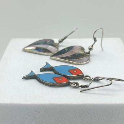 LOT 151J: Two Pairs of Mexican Sterling Silver Pierced Earrings