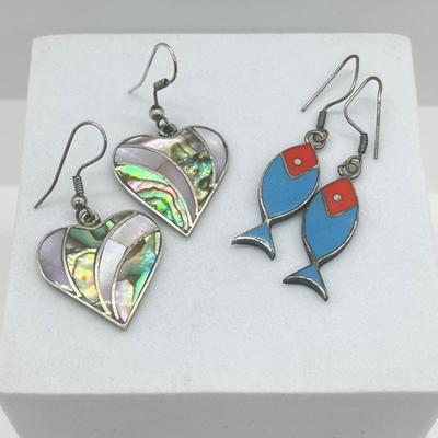 LOT 151J: Two Pairs of Mexican Sterling Silver Pierced Earrings