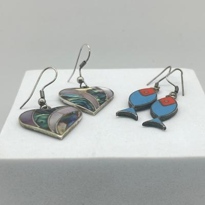 LOT 151J: Two Pairs of Mexican Sterling Silver Pierced Earrings