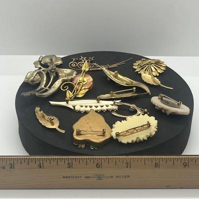 LOT 159J: 12K Gold Filled Rose Pin, Opal Leaf Pin, Wirework Pin and More!