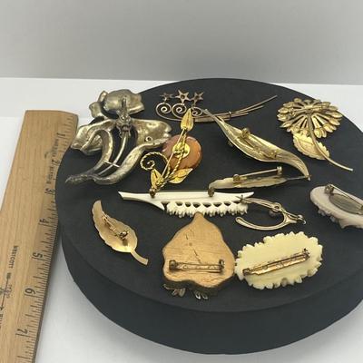LOT 159J: 12K Gold Filled Rose Pin, Opal Leaf Pin, Wirework Pin and More!