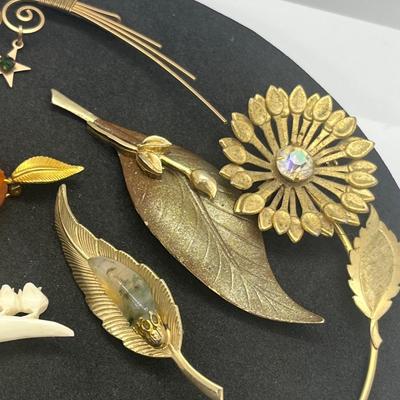 LOT 159J: 12K Gold Filled Rose Pin, Opal Leaf Pin, Wirework Pin and More!