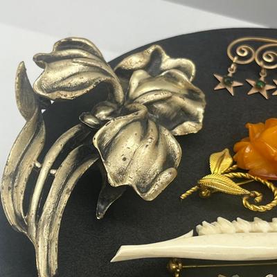 LOT 159J: 12K Gold Filled Rose Pin, Opal Leaf Pin, Wirework Pin and More!