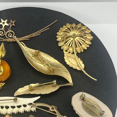 LOT 159J: 12K Gold Filled Rose Pin, Opal Leaf Pin, Wirework Pin and More!