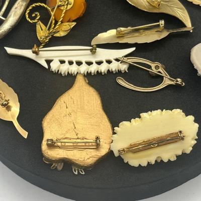 LOT 159J: 12K Gold Filled Rose Pin, Opal Leaf Pin, Wirework Pin and More!