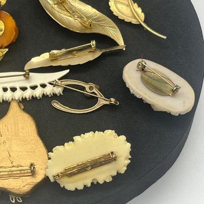 LOT 159J: 12K Gold Filled Rose Pin, Opal Leaf Pin, Wirework Pin and More!