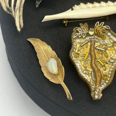 LOT 159J: 12K Gold Filled Rose Pin, Opal Leaf Pin, Wirework Pin and More!