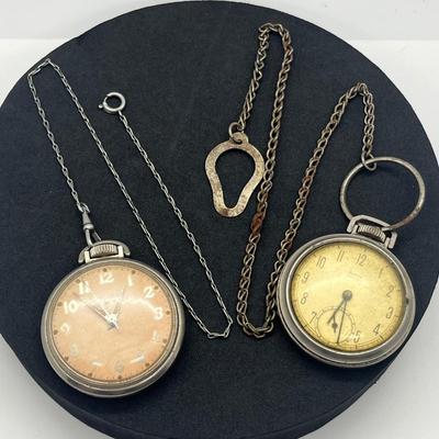 LOT 161J: Two Vintage Pocket Watches with Chains - Both Wind and Tick!