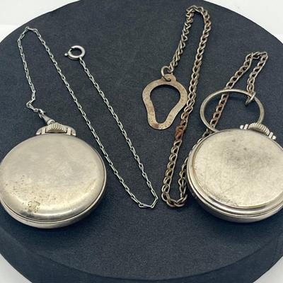 LOT 161J: Two Vintage Pocket Watches with Chains - Both Wind and Tick!