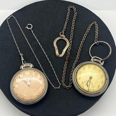 LOT 161J: Two Vintage Pocket Watches with Chains - Both Wind and Tick!
