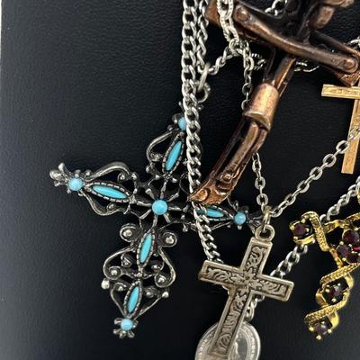 LOT 163J: Collection of Crosses and Other Religious Pendants With Some on Assorted Chains