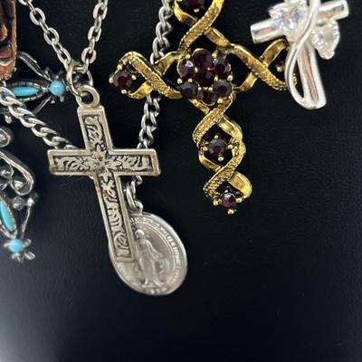 LOT 163J: Collection of Crosses and Other Religious Pendants With Some on Assorted Chains
