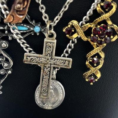 LOT 163J: Collection of Crosses and Other Religious Pendants With Some on Assorted Chains