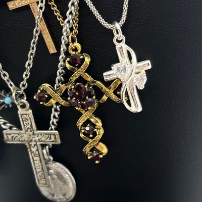 LOT 163J: Collection of Crosses and Other Religious Pendants With Some on Assorted Chains