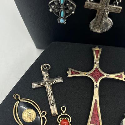 LOT 163J: Collection of Crosses and Other Religious Pendants With Some on Assorted Chains