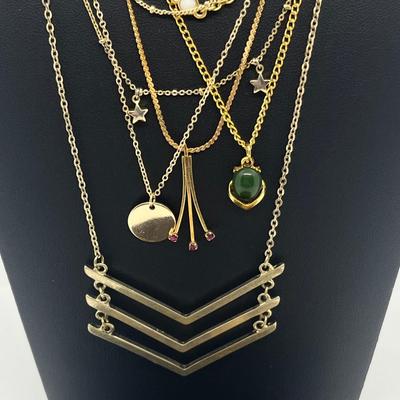 LOT 169J: Assorted Goldtone Necklaces PLUS Two Bow Pins: Avon and More!