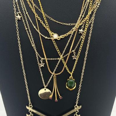 LOT 169J: Assorted Goldtone Necklaces PLUS Two Bow Pins: Avon and More!
