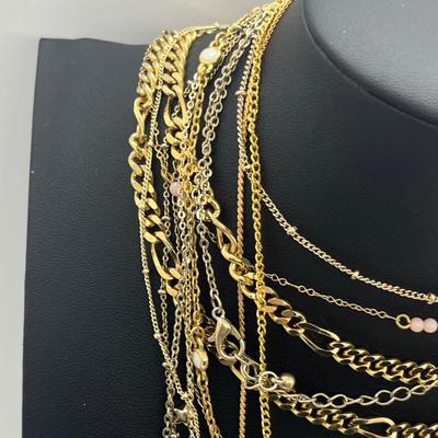 LOT 169J: Assorted Goldtone Necklaces PLUS Two Bow Pins: Avon and More!