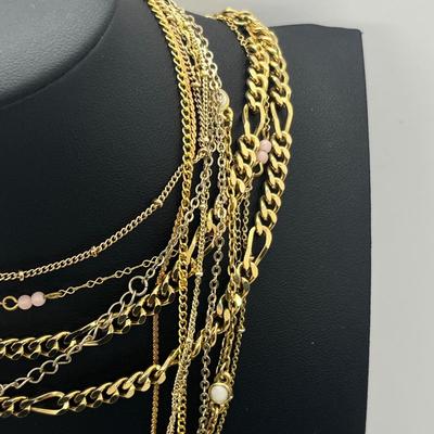 LOT 169J: Assorted Goldtone Necklaces PLUS Two Bow Pins: Avon and More!