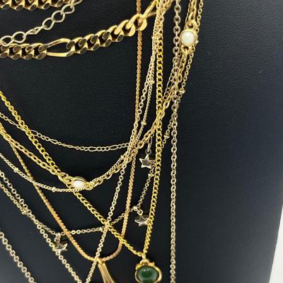 LOT 169J: Assorted Goldtone Necklaces PLUS Two Bow Pins: Avon and More!