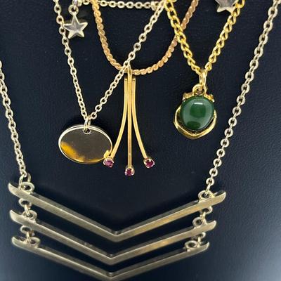 LOT 169J: Assorted Goldtone Necklaces PLUS Two Bow Pins: Avon and More!