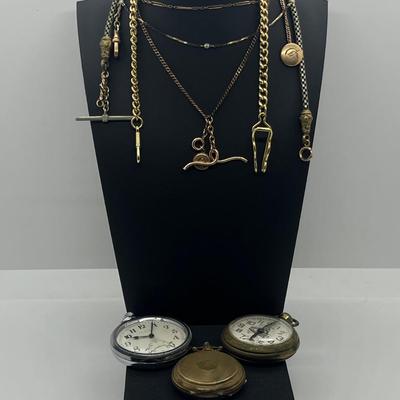 LOT 171J: Pocket Watches and Chains - For Craft or Repair (Non Working)
