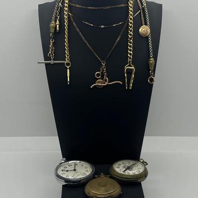 LOT 171J: Pocket Watches and Chains - For Craft or Repair (Non Working)