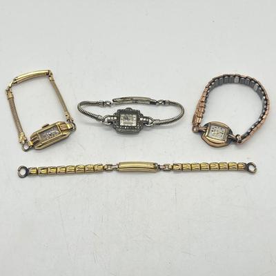 LOT 186J: Vintage Women's Gold Fill Mechanical Watches (Not Working) + Watch Band