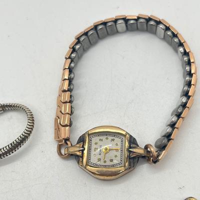 LOT 186J: Vintage Women's Gold Fill Mechanical Watches (Not Working) + Watch Band