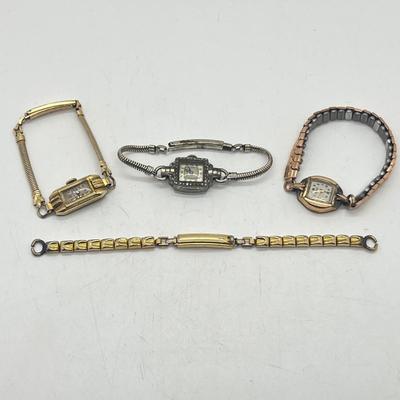 LOT 186J: Vintage Women's Gold Fill Mechanical Watches (Not Working) + Watch Band