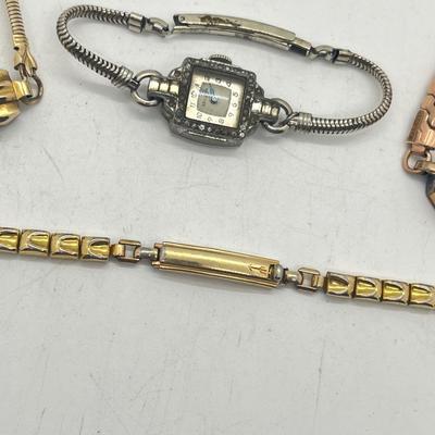 LOT 186J: Vintage Women's Gold Fill Mechanical Watches (Not Working) + Watch Band