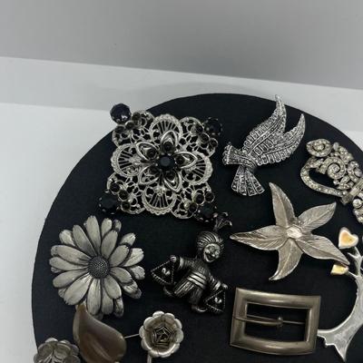 LOT 187J: Vintage Silver Toned Brooch/Pin Collection