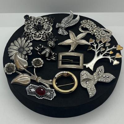 LOT 187J: Vintage Silver Toned Brooch/Pin Collection