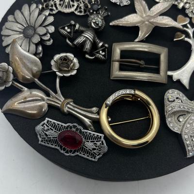 LOT 187J: Vintage Silver Toned Brooch/Pin Collection