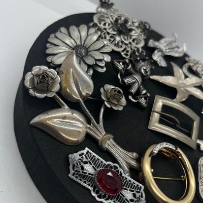 LOT 187J: Vintage Silver Toned Brooch/Pin Collection
