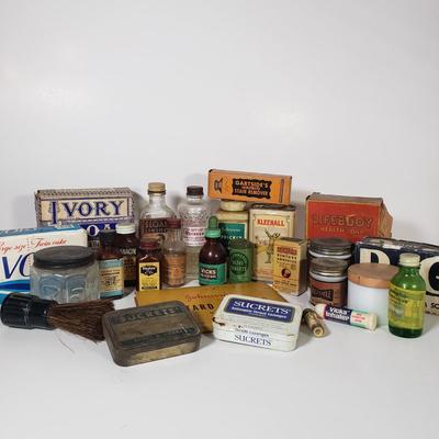 LOT 152L: Collection of Vintage Bottles, Tins, Toiletries, Soaps & So Much More