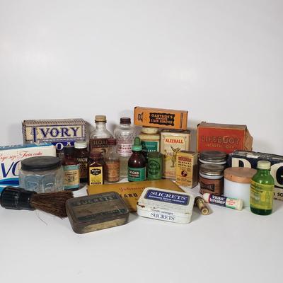 LOT 152L: Collection of Vintage Bottles, Tins, Toiletries, Soaps & So Much More