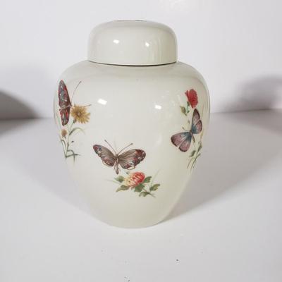 LOT 153D: Takahashi Butterfly Ginger Jar, Lenox Poppies on Blue Dish & More