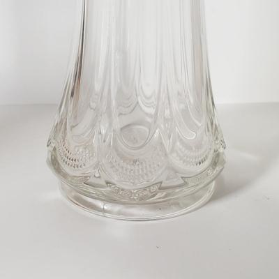 LOT 154D: St George Crystal Hurricane in Box, EAPG Glass Vase, Cut Crystal Dish & Brass/Glass Hurricane Candle Holder