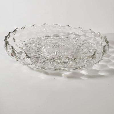 LOT 155L: Fostoria American Glassware & Pair of Federal Glass Footed Cake Plates with Crystal Cake Server
