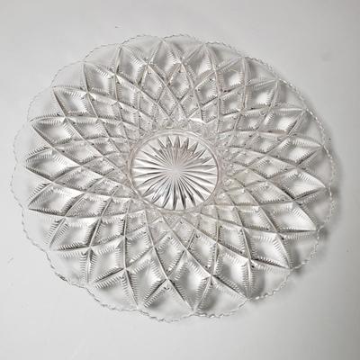 LOT 155L: Fostoria American Glassware & Pair of Federal Glass Footed Cake Plates with Crystal Cake Server