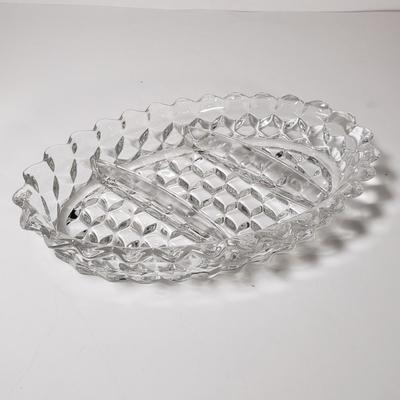 LOT 155L: Fostoria American Glassware & Pair of Federal Glass Footed Cake Plates with Crystal Cake Server