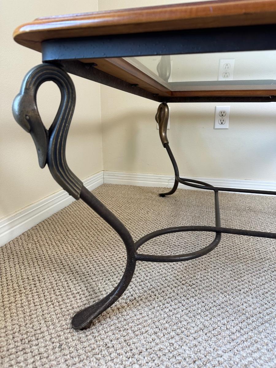 Glass-Top Coffee Table & Matching End Table with Metal Swan Base