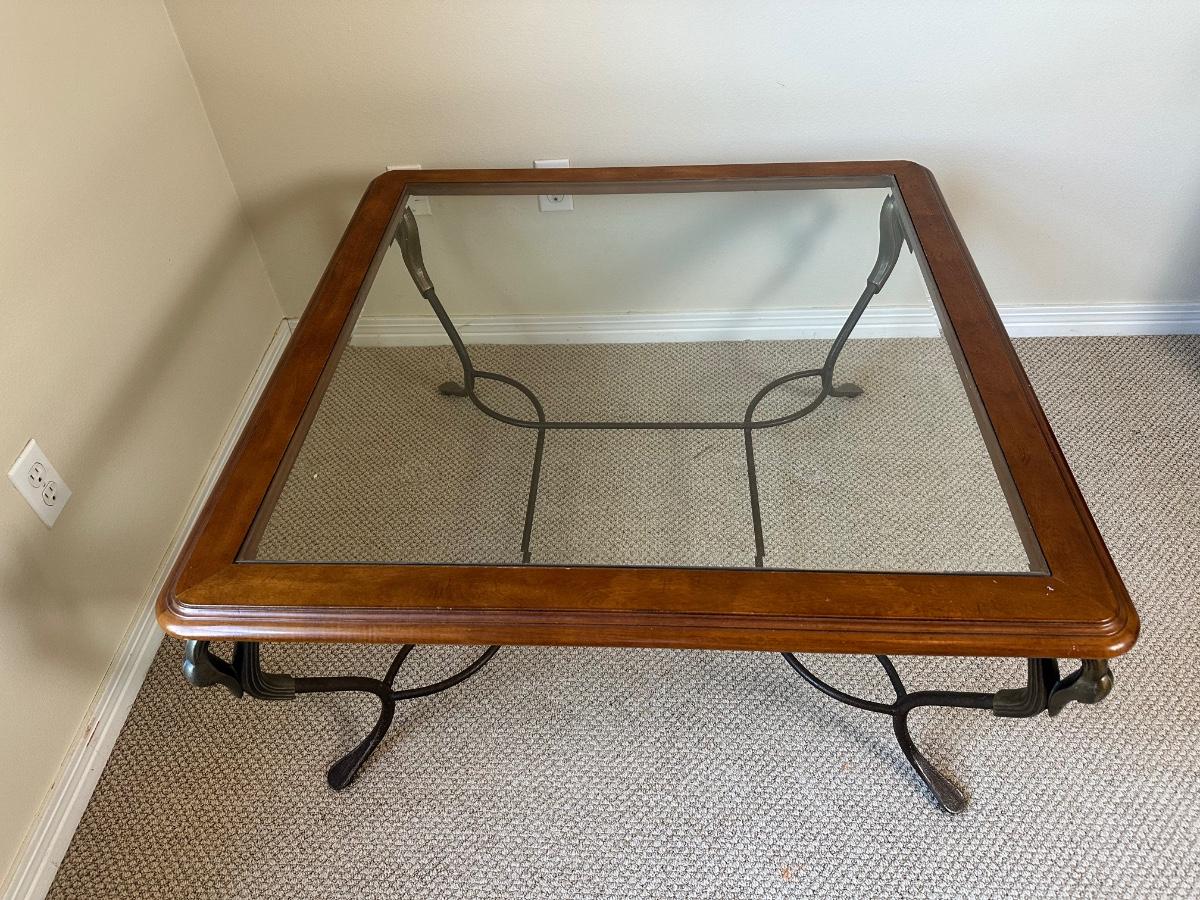 Glass-Top Coffee Table & Matching End Table with Metal Swan Base